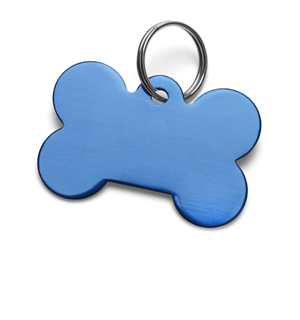 blue bone shaped metal id tag for dogs